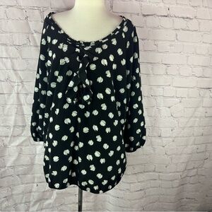 Lane Bryant abstract polka dot Patterned Blouse 3X ruffles coquette flowy